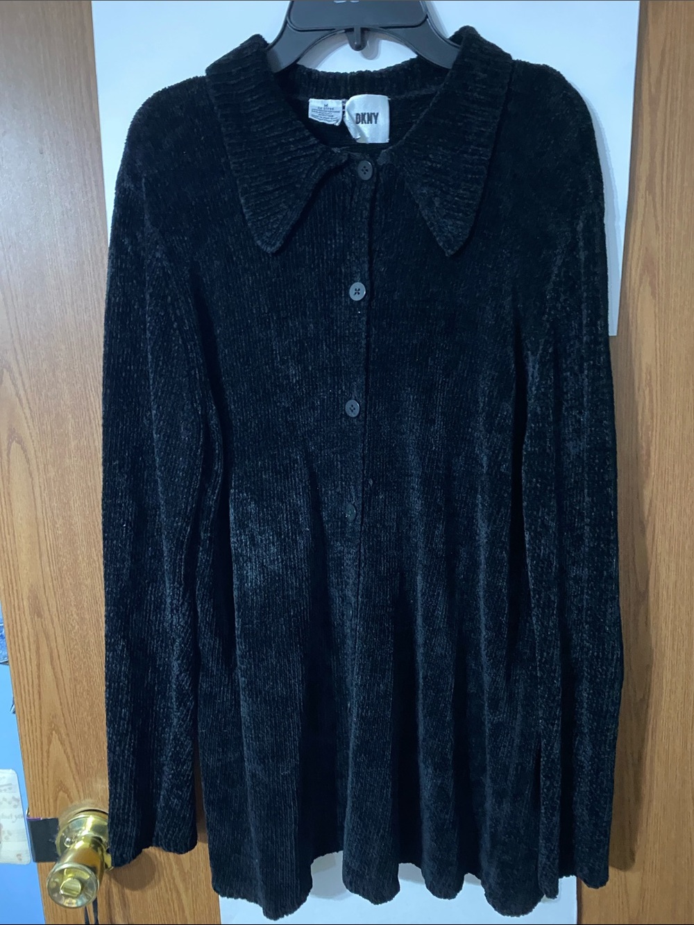 DKNY Black Velvet Button-Front Sweater